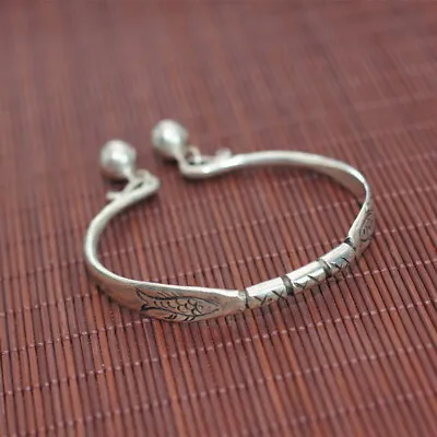 Lovely Decent Tribal Nice Pure Hand-carved Fish Miao Silver Bell Bracelet 1piece • $20