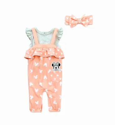 Disney Minnie Mouse 18M Baby Girls' Bodysuit Romper And Headband Outfit Set 3pc • $17.99