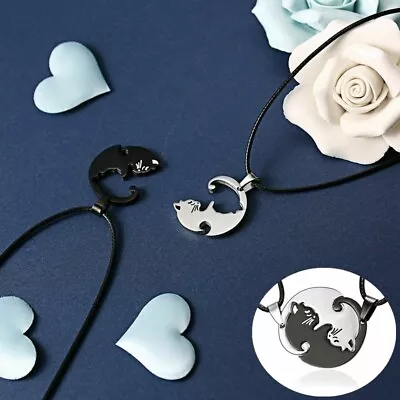 Ying & Yang Cat Necklace Pendant Chain Set Silver Tai Chi Necklace Jewelry Gift • $6.35