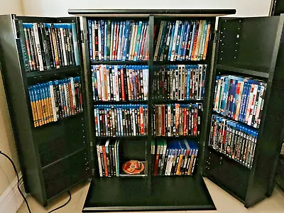 DVD CD Blu-Ray Storage Media Tower Unit Rack Home Movie Cabinet Locking Doors • $171.90