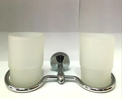 £4.30 • Buy Bathroom Double Frosted Glass Tumbler And Holder - Chrome