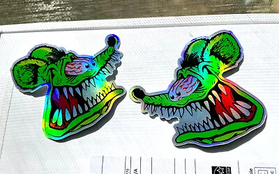 Rat Fink Hot Rod 3 Inch Holographic Premium Decal Sticker 2-Pack Car Window • $9.49