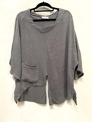 Ridley Grey Linen Top + Pocket Made In Italy Size M • $25