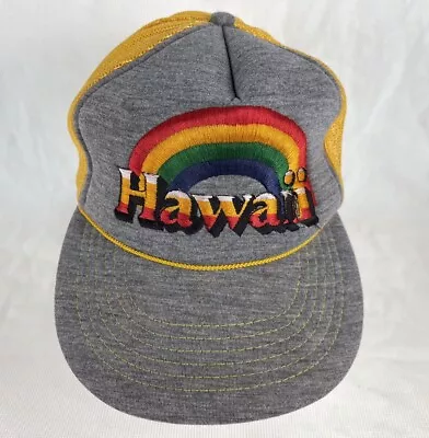 Vintage Hawaii Cap Hat Yellow Rainbow Snapback Trucker Mesh Hawaiian Headwear • $21.89
