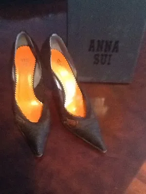 Anna Sui Black Lace High Heel Pump Shoes Sz 37 • $19.99