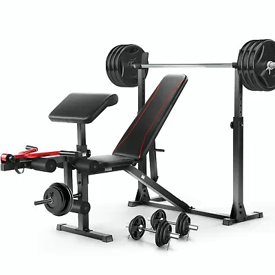 900lbs All-in-One Olympic Weight Bench Adjustable Workout Bench W/Barbell Rack# • $168.99