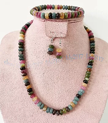 Natural Colorful Tourmaline Rondelle Gemstone Beads Necklace Bracelet Earrings • $10.78