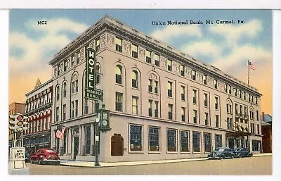 The Union National Bank Mt. Carmel PA 1930 - 1945 Postcard • $5.55