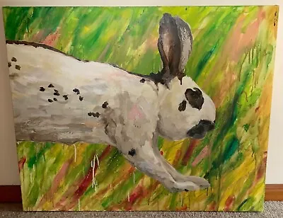 Large Rabbit / Bunny Yellow Original Oil Painting Signed Li Fang  • $99.95