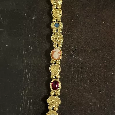 Vintage Gold Tone Beaded Victorian Rhinestone Slider Charm Bracelet 7 1/4  • $40