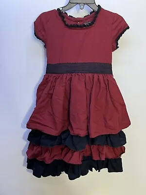 Mud Pie Dress Girls 3T Red Tiered Ruffle Puff Sleeve Midi Victorian Prairie Boho • $19.99
