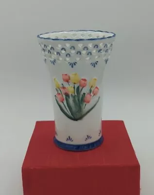 Delft Porcelain Reticulated Vase Dutch Holland Blue White Tulips Hand Painted • $29.99