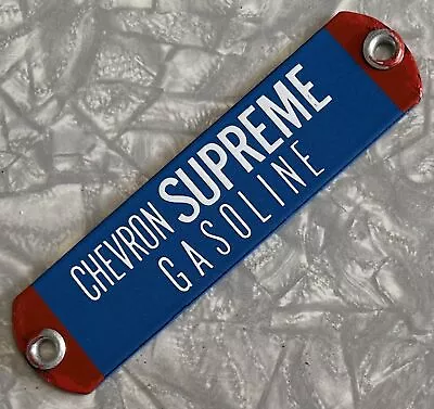 Vintage Chevron Supreme Gasoline 6  Gas Pump Porcelain Tag Oil Sign Lt Blue Lg • $25