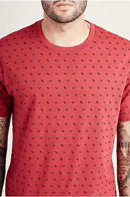 True Religion Men's All Over Monogram Tee T-Shirt In Ruby Red • $31.50