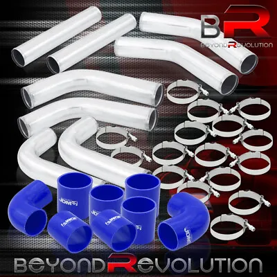 $119.99 • Buy 2.5 Inch Universal 8Pc Polished Intercooler Pipe Kit +Blue Coupler T-Bolt Clamps