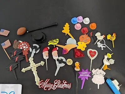 Lot Vintage Cake Decorations Cupcake Picks Toppers Nice Variety • $13.50