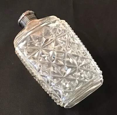 Vintage Antique Early Pressed Glass Pocket Flask With Sterling Screw On Lid • $29.95