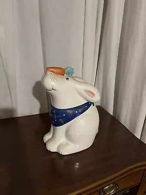 Cookie Jar Cracked With Chip 1990s Bunny Wearing Blue Handkerchief. • $5