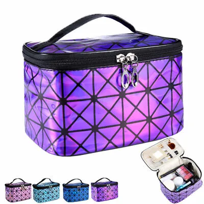 Make Up Nail Tech Cosmetic Box Laser PU Waterproof Beauty Artist Vanity Case Bag • £8.59