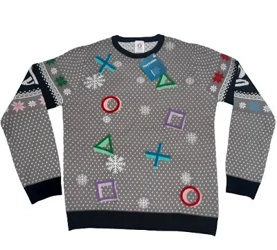 $39.99 • Buy Numskull Playstation Symbols Christmas Gray Black Sweater Sz Small NWT
