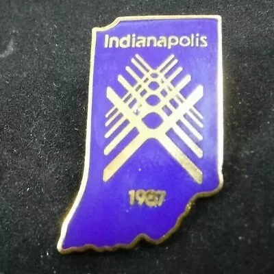  Indianapolis 1987 Pan Am Games Indiana State Outline Logo Pin Blue Enamel • $7.49