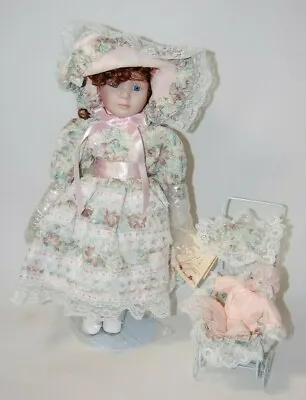 Vintage Marian Yu Designs Porcelain Doll Charolettes Wedding W/Baby & Carriage • $19.50