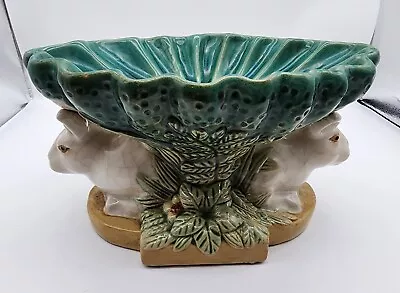 Vintage Majolica Style Double Rabbit Centerpiece Pedestal Compote • $59.95