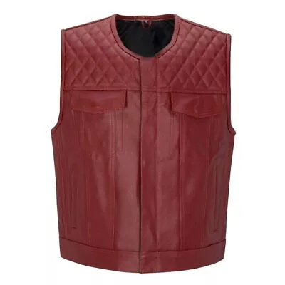 Diamond Stitch Leather Sleeveless Motorcycle Biker Vest For Riders XS-8XL • $55