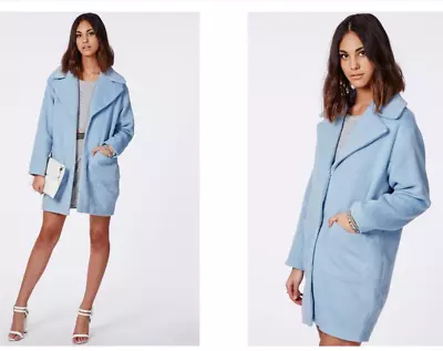 Missguided Lena Wool Effect Oversized Cocoon Coat Blue See For Sizing • £8.99