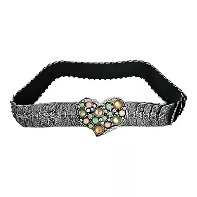 Women's Vintage Jeweled Snake Fish Scale Metal Elastic Belt 30  Unstretched M-XL • $21.99