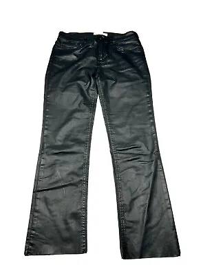 ZARA Woman Premium Denim Collection Sz 4 Black Waxed Coati Crop Boot Leg Jeans • £16