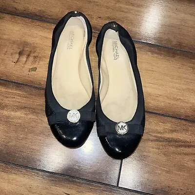 Michael Michael Kors Sz 6.5 Black Ballerina Flats LOGO • $28