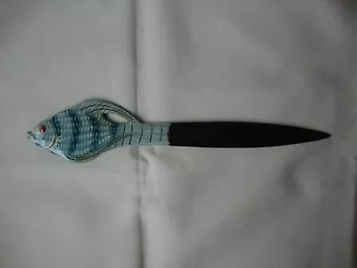 Vintage 1980s Handcrafted Colorful 3D Blue Tropical Fish Wood Letter Opener NOS • $3.99