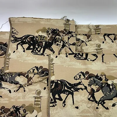 Tapestry Equestrian Horse Racing Jockey Upholstery Fabric Squares Cut Pieces • £19.27