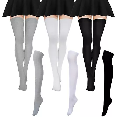 Ladies Stockings Over The Knee Thigh High Long Socks Ladies Plain Cotton Socks • £5.99