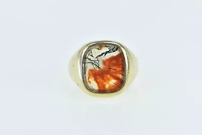 10K Moss Agate Inlay Men's Vintage Statement Ring Yellow Gold *04 • $749.95