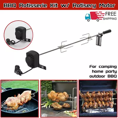 Stainless Steel BBQ Rotisserie Kit W/ Heavy Duty Rotisery Motor & Accessories • $79