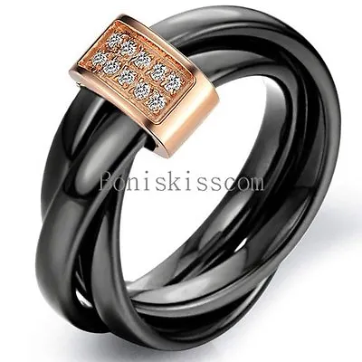 Black Ceramic Rope Rolling Ring Silver/ Gold Tone Tricyclic Engagement Ring • $11.99