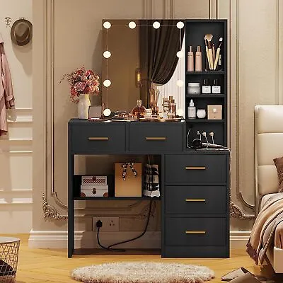 Modern Makeup Table Vanity Desk With Drawers And 10 LED Light Mirror For Bedroom • $189.99