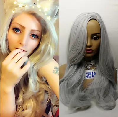 Silver Gray Wavy Wig For Women Body Wave Cosplay Silver Grey Synthetic None Lace • $15.97