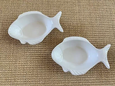 Vintage Set Of 2  California Pottery Fish Shaped White Bowls • $16.50