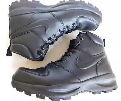 Nike Manoa Leather Boots Water Resistant Triple Black 454350-003 Men's Size 8 • $59.99