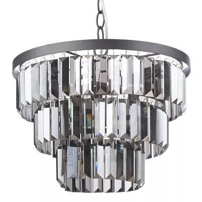 Litecraft Ceiling Pendant With 3 Tier Crystal Prism Bar Shade - Pewter Clearance • £87.99