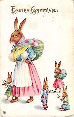 1916 Anthropomorphic Stecher Easter PC-Dressed Mother Bunny & Rabbit Children • $4.99