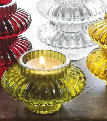 Coloured Glass Candle Holder Reversible Dinner Candlestick & Tea Light Votive • £8