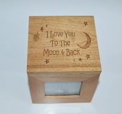 I Love You To The Moon & Stars Oak Wooden Photo Box Keepsake Cube Box  • £19.99