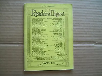 Reader's Digest MARCH 1938 (American Mercury The 100% American) • $11.50