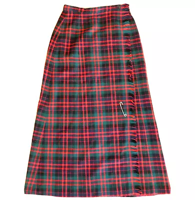 Pendleton Wool Kilt Skirt Floor Length Red Black Plaid Wrap Fringe Sz 16 Vintage • $98.98