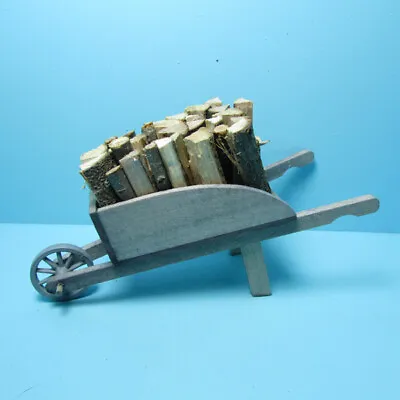 Dollhouse Miniature Wood Garden Wheelbarrow Filled With Cut Wood Logs G0732 • $16.19