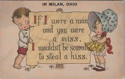 Milan OH: 1917 Babies Poem Steal A Kiss - Vintage Ohio Comic Postcard • $11.79